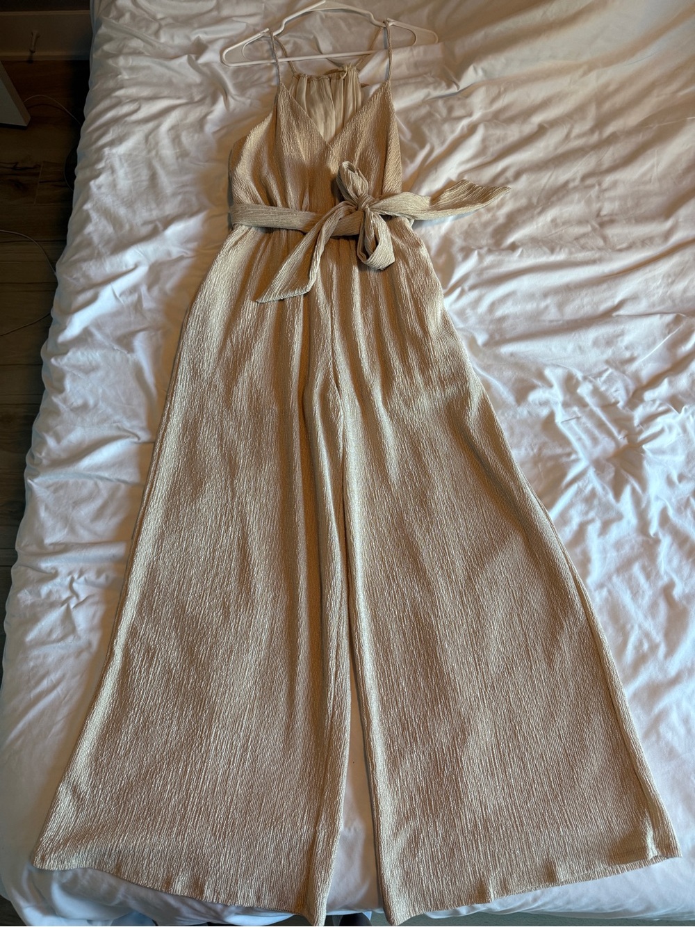 By Together Beige Sleeveless Wide-Leg Jumpsuit with Waist Tie